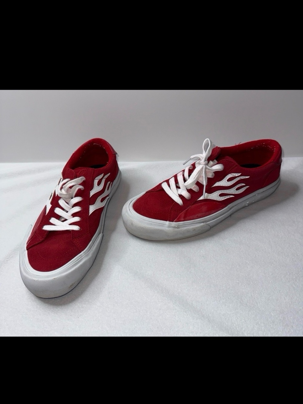 RAYE Red Canvas Low-Top Sneakers with White Flame Detail